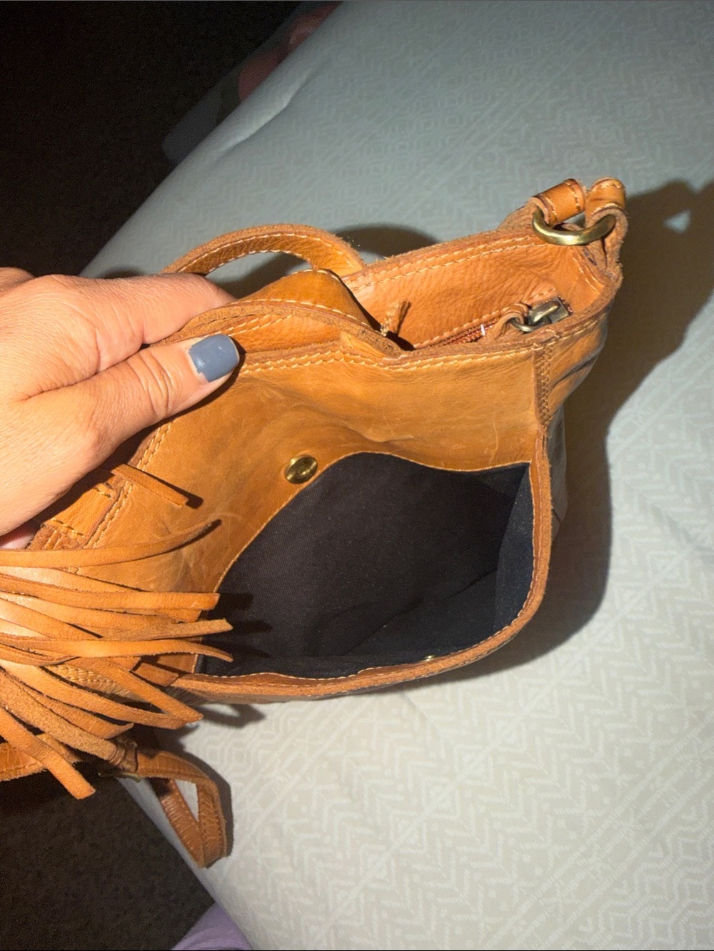 margot Tan Leather Crossbody Bag with Tassel - Picture 5 of 16